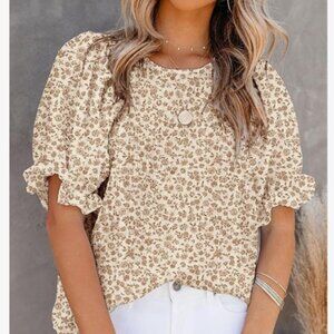 Dainty Floral Puff Sleeve Women's Blouse Size 2XL NWOT, Cottagecore, Prairiecore